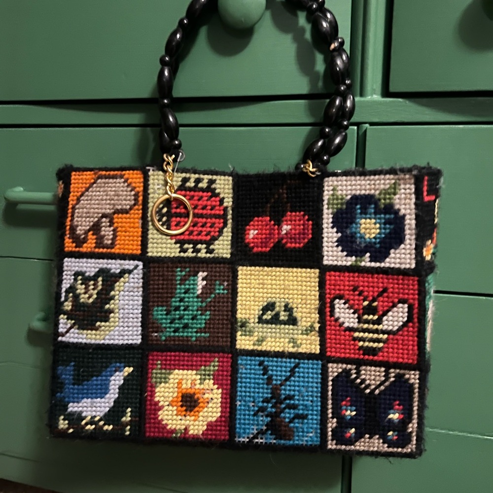 Columbia Minerva Vintage Needlepoint Tote Bag Bob Miller Ecology Insects